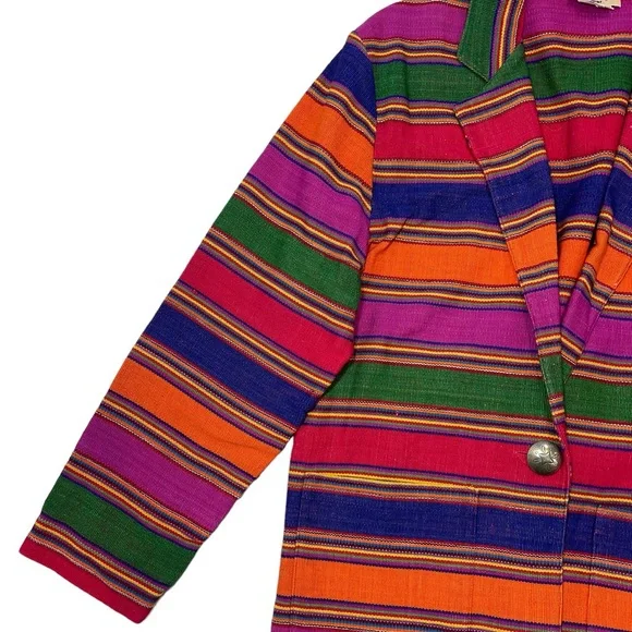 Vintage Weekend Wear 90s Striped Blanket Weave Jacket Long Western Aztec Blazer - Picture 9 of 16
